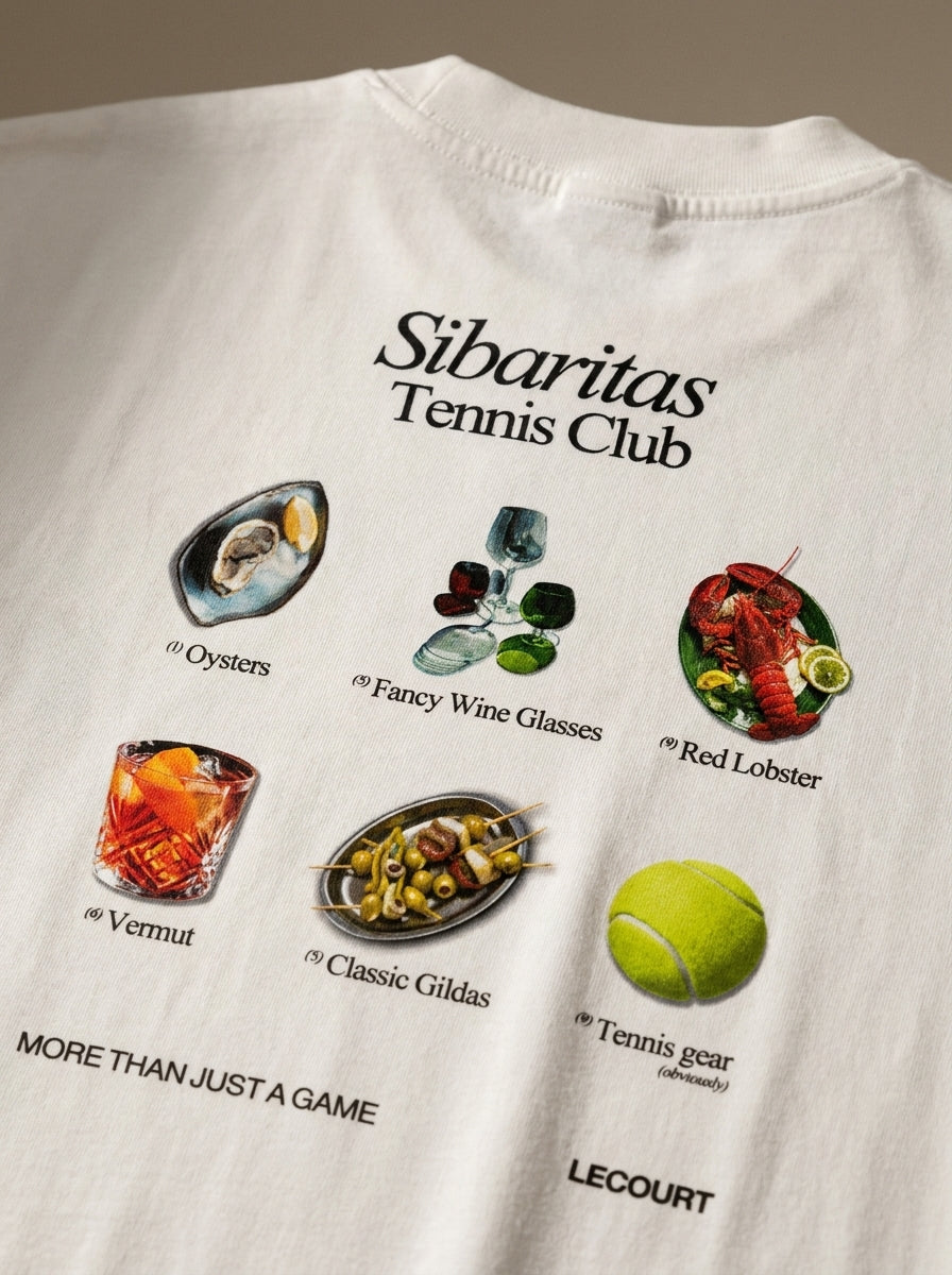Detalle del print de la espalda: Sibaritas Tennis Club